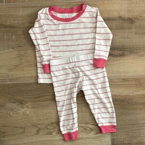 Pink and White Striped Pajama Set with Ribbed Cuffs